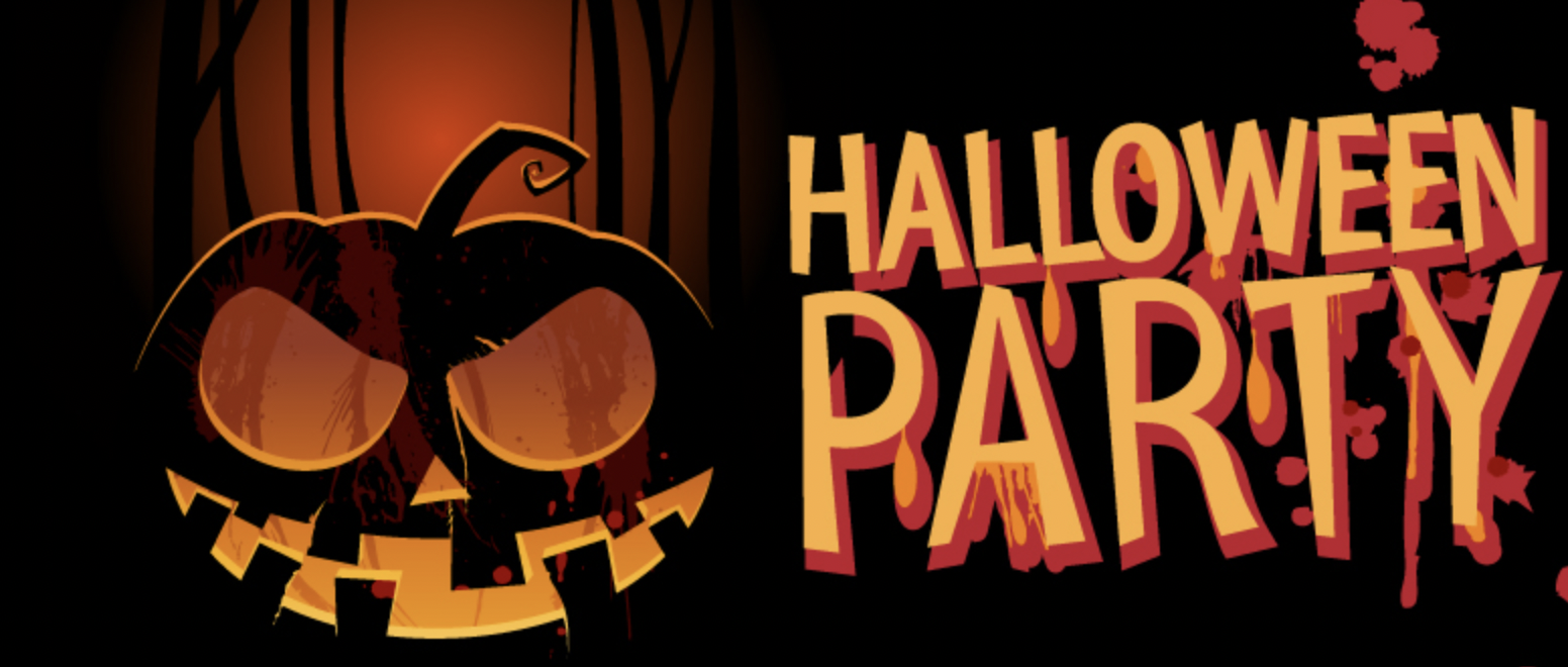 Image of a jack-o-lantern against a black background text reads Halloween Party